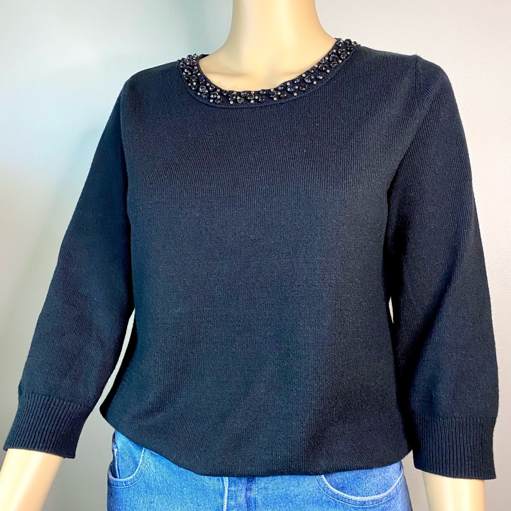 New York & Company Black Sweater with Rhinestones